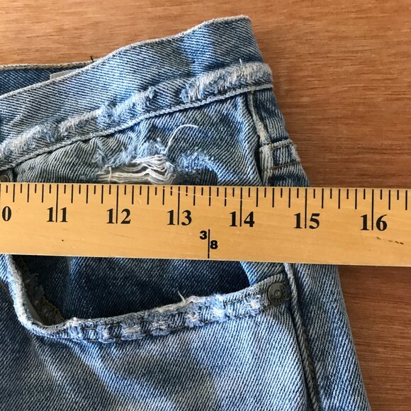 Allsaints Mazzy Cropped Wide Leg Jean Women 27 Blue Mid Rise Distressed Raw Hem - Picture 9 of 12